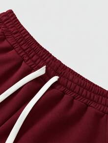 ROMWE MEN Street Life Men's Letter Print Pocket Drawstring Waist Loose Sweatpants - Red - View 4