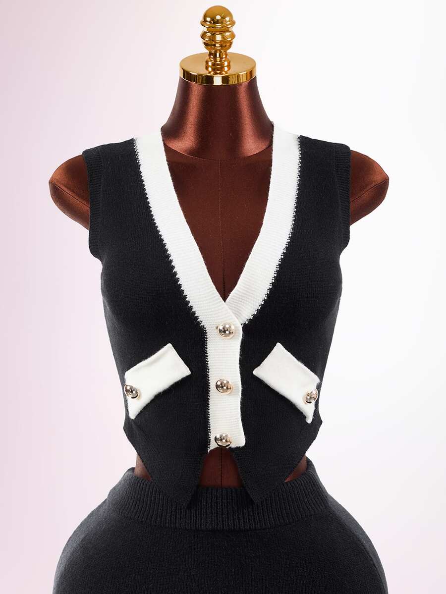 Mistrie Women's Colorblock Casual Daily Knit Top - Black and White - View 1