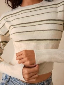 Glamine Women's Striped Crew Neck Drop Shoulder Long Sleeve Casual Sweater - Multicolor - View 8