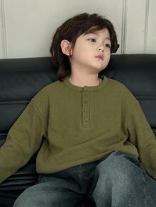 Dazy Kids Young Boy Solid Color Casual Daily Long Sleeve T-Shirt - Army Green - View 1