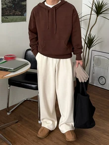 DAZY Brown Knitted Hooded Sweatshirt For Men, Autumn/Winter Hoodies - Brown - View 3