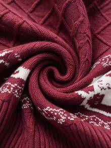 SHEIN LUNE Women's Autumn/Winter Christmas Snowman Pattern Drop Shoulder Long Sleeve Casual Sweater - Red - View 1