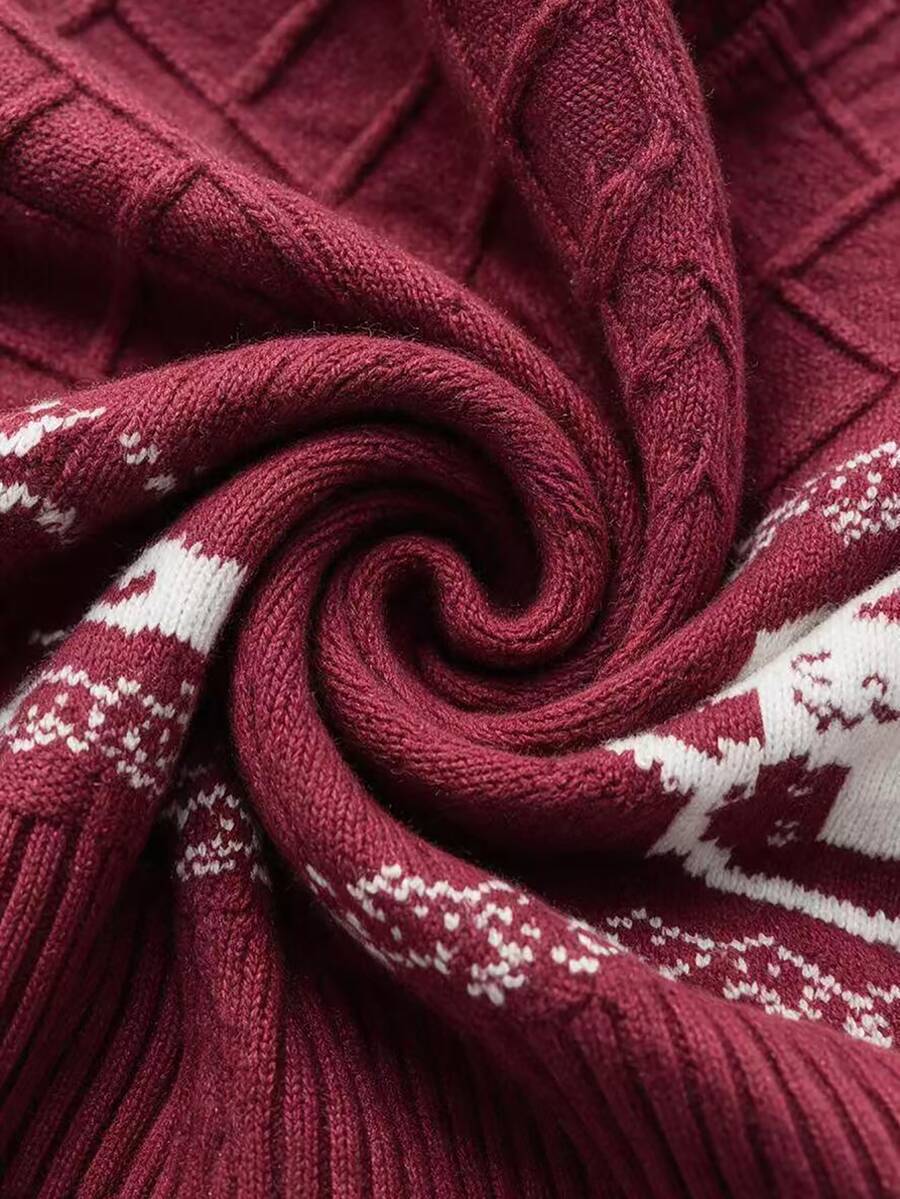 SHEIN LUNE Women's Autumn/Winter Christmas Snowman Pattern Drop Shoulder Long Sleeve Casual Sweater - Red - View 1