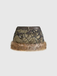 ROMWE Street Life Y2K Retro Leopard Print Frayed Hem Mini Low Waist Skirt With Belt Accessory For Women - Multicolor - View 3