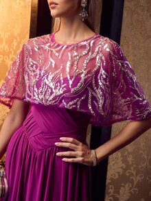 MOTF Soiréza ELEGANT DETACHABLE BEADED SHAWL & RUCHED BUST STRAPLESS MAXI GOWN FOR FORMAL PARTIES,WEDDING,GALAS - Hot Pink - View 2