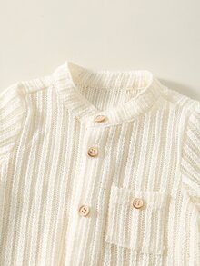 SHEIN 2件組嬰兒男童女童純色百搭舒適紋理長袖鈕扣襯衫與鬆緊腰長褲套裝 - 彩色 - 查看 4