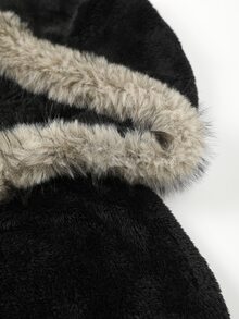 Easura Plus Size Autumn/Winter Fluffy Human Head & Horse Graphic Warm Versatile Spliced Brushed Fabric Hooded Zip-Up Jacket - Black - View 7