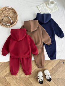 SHEIN 女童針織素色愛心圖案連帽休閒衛衣與長褲 6件套秋季兒童套裝 - 彩色 - 查看 2