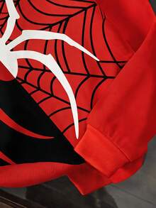 Young Boy Hooded Long Sleeve Sweatshirt, Classic Cool Spider Graphic Print, Spider Web Graphic Print - Multicolor - View 5