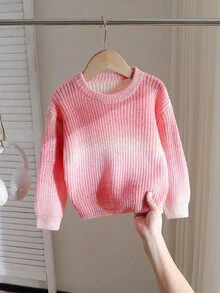 Girls' Soft Knit Sweater, Round Neck, Cute, Commute, Gradient, School, Outdoor, Party, Christmas, Thanksgiving, Halloween, Pullover, Children's Knit Sweater - Pink - View 3