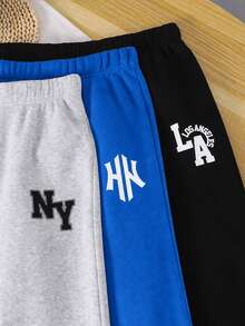 SHEIN 青少年男孩 3件組休閒百搭黑色、灰色、多色運動長褲，適合通勤、上學、日常休閒穿著、運動 - 彩色 - 查看 6