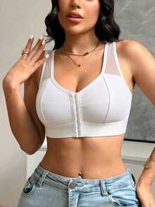 SHEIN 1件女款純色舒適前扣式胸罩 - 白色 - 查看 3