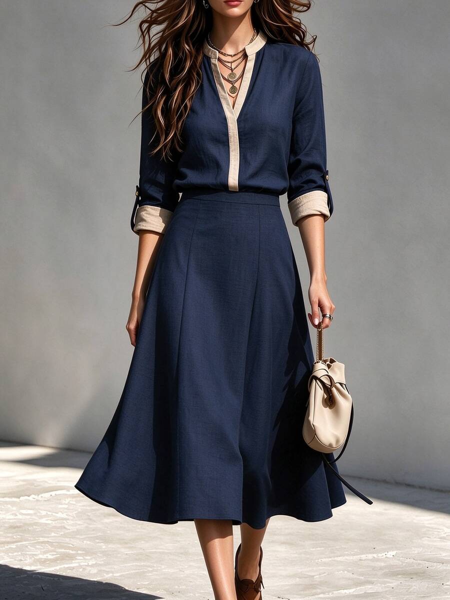 Trelyra Women's Colorblock Casual Daily Summer Dress - Navy Blue - View 1