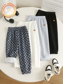 SHEIN 4件組嬰兒男孩女孩小男孩裝飾編織標籤針織軟彈腰長褲套裝，百搭舒適，適合秋冬 - 彩色 - 查看 2