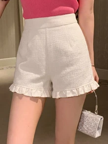 DAZY 女款素色百褶休閒百搭日常穿著短褲 - 米色 - 查看 7