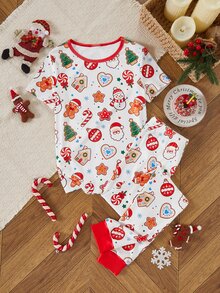 Teen Girl Autumn/Winter Pajamas 2pcs Snug Fit Short Sleeve Long Pants Christmas Girls - Multicolor - View 1
