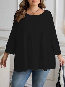 SHEIN CURVE+ 2件組女款大尺碼休閒寬鬆3/4袖T恤/秋冬款 - 彩色 - 查看 5