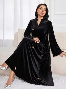 Al Najma Đầm phong cách Ả Rập đính sequin casual dự tiệc cho nữ size lớn - màu đen - Xem 3