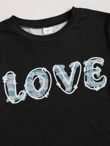 SHEIN 青少年女孩 T-shirt 套裝，夏季穿搭，六年級正式白色皇家藍街頭風 Y2K - 黑色 - 查看 3
