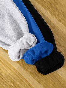 SHEIN 青少年男孩 3件組休閒百搭黑色、灰色、多色運動長褲，適合通勤、上學、日常休閒穿著、運動 - 彩色 - 查看 7