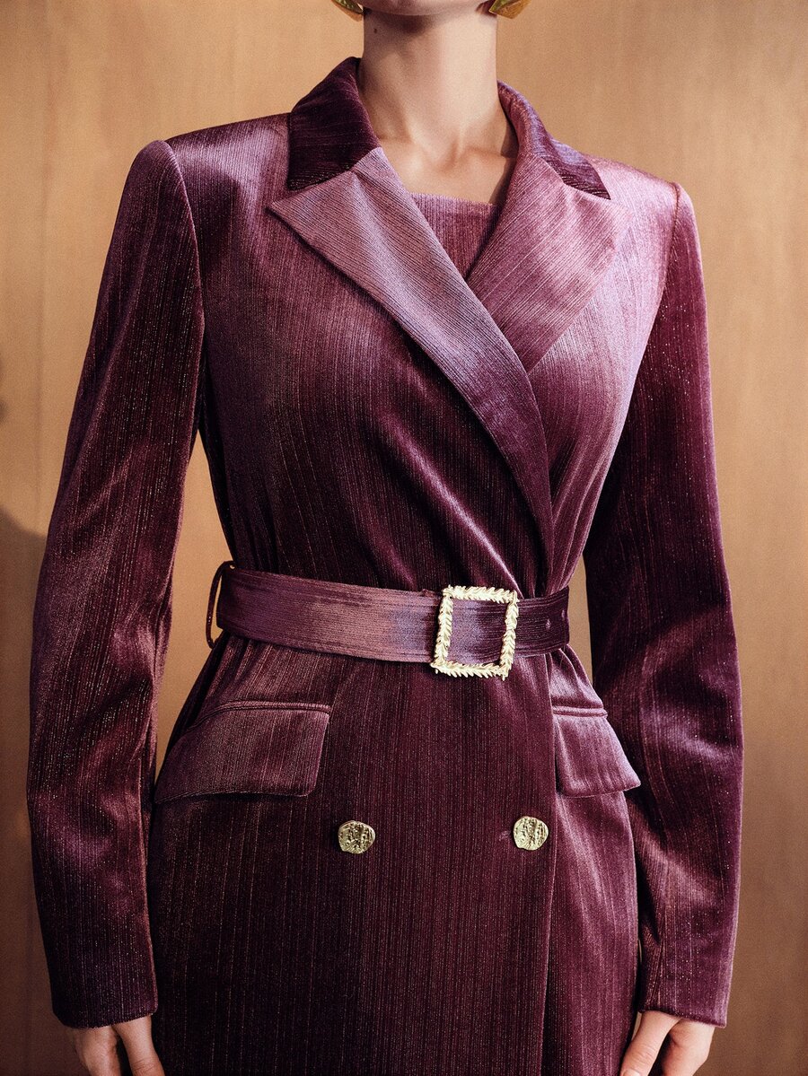 MOTF PREMIUM WOMEN'S FASHION VINTAGE VELVET LONG SLEEVE JACKET FOR COMMUTING - Red Violet - View 1