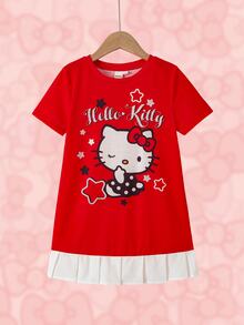 HELLO KITTY AND FRIENDS | SHEIN Young Girl Letter Cartoon Print Casual Daily Summer Dress - Multicolor - View 1