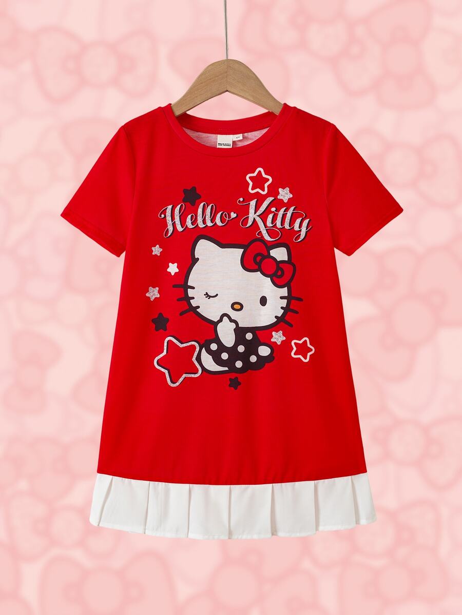 HELLO KITTY AND FRIENDS | SHEIN Young Girl Letter Cartoon Print Casual Daily Summer Dress - Multicolor - View 1