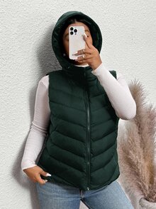 SHEIN Frenchy 大尺碼女款加厚背心，保暖舒適休閒百搭日常穿搭背心，適合秋冬季 - 橄欖綠 - 查看 7