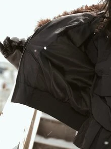 MOTF PREMIUM 2026 AUTUMN/WINTER NEW FASHION WOMEN'S FUR COLLAR WINTER COAT - Black - View 9