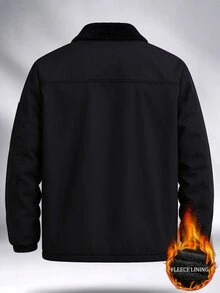 Manfinity Homme Thermal Lined Men's Letter Print Zip-Up Long Sleeve Jacket - Black - View 5
