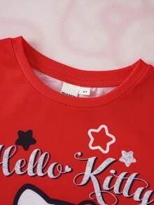 HELLO KITTY AND FRIENDS | SHEIN Young Girl Letter Cartoon Print Casual Daily Summer Dress - Multicolor - View 4