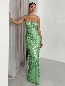 SHEIN Glamour 亮片抹胸派對洋裝，時尚優雅 - 薄荷綠 - 查看 5