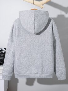 SHEIN 青少年男孩新款休閒時尚極簡基礎款運動灰色拉鍊連帽衛衣，適合秋冬、學校、家庭聚會、返校、生日派對、拍照、度假、假日，舒適運動風 - 灰色 - 查看 2