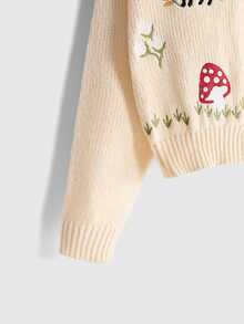 ROMWE Fairycore Cardigan Rajut Wanita Musim Dingin Gaya Cottagecore Motif Jamur Serigala - Aprikot - View 3