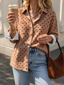 Franclia Women's Polka Dot Casual Daily Long Sleeve Blouse - Camel - View 6