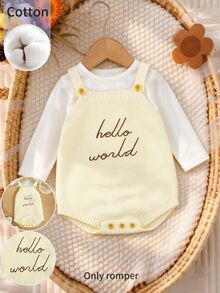 SHEIN Infant Cami Sweater Romper Hello World Letter Embroidery Knit Camisole Newborn Commemorative Outfit Minimalist Baby Clothing - Beige - View 8