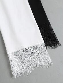 Sweetra Y2K Casual Versatile Contrast Lace Asymmetrical Hem Commuter Preppy Style T-Shirt - Multicolor - View 6