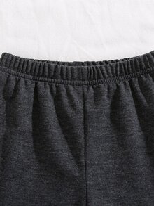 SHEIN 2件組幼兒男孩運動衫長褲套裝 學院風灰色炭灰色字母印花 羅紋長袖圓領 生日派對秋季寬鬆大哥哥街頭風 - 灰色 - 查看 6