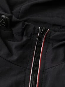 EMERY ROSE Plus Size Women's Solid Color Hooded Zip-Up Jacket With Adjustable Waist And Dual Pockets, Casual Commuter Daily Versatile Outerwear - Black - View 5