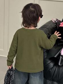 Dazy Kids Young Boy Solid Color Casual Daily Long Sleeve T-Shirt - Army Green - View 2