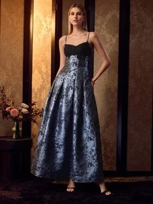 MOTF Soiréza WOMEN ELEGANT MAXI GOWN WITH 3D FLOWER TRIM, SPAGHETTI STRAPS, IDEAL FOR PARTIES AND EVENING EVENTS - Dusty Blue - View 4