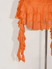SHEIN ICON 大尺碼女款白色蕾絲荷葉邊迷你裙附內褲，波希米亞牛仔商務休閒風，適合夏季度假、音樂節與演唱會 - 橘色 - 查看 8
