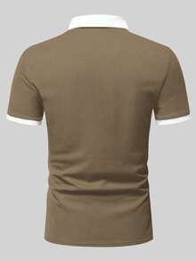 Manfinity Homme 男士半拉鍊 Polo 衫，適用於高爾夫球、正式場合 - 芥末黃 - 查看 2