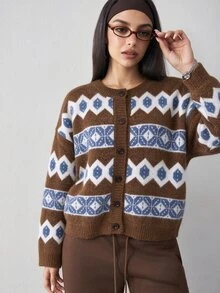Slayform Slayform Autumn/Winter Fashion Multi-Color Crew Neck Cardigan Sweater - Multicolor - View 5