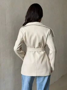 SHEIN Glamour معطف نسائي كاجوال بلون موحد وأكمام طويلة وياقة كبيرة للخريف/الشتاء - كاكي - مشاهدة 2