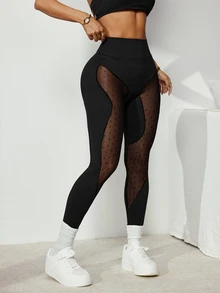 Slayform Women's Mesh Patchwork Casual Daily Tight Fit Sports Leggings - Black - View 6