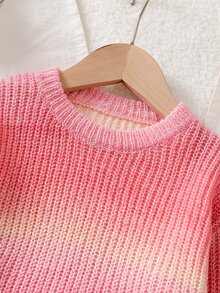 Girls' Soft Knit Sweater, Round Neck, Cute, Commute, Gradient, School, Outdoor, Party, Christmas, Thanksgiving, Halloween, Pullover, Children's Knit Sweater - Pink - View 6