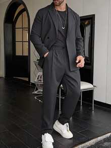 Manfinity Homme Men Double Button Blazer & Suit Pants Formal, Ceremony - Dark Grey - View 1