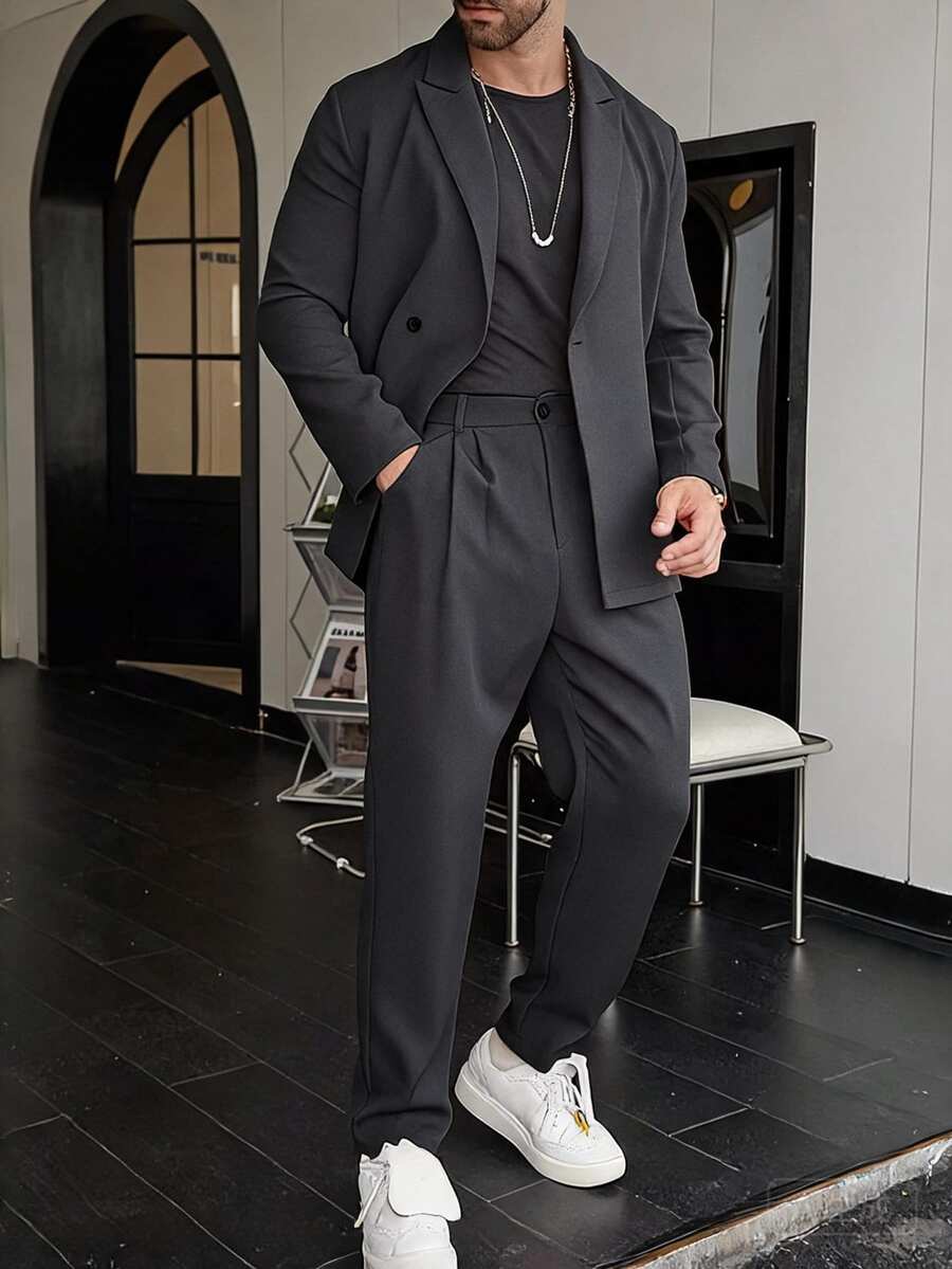 Manfinity Homme Men Double Button Blazer & Suit Pants Formal, Ceremony - Dark Grey - View 1