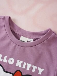 HELLO KITTY AND FRIENDS | SHEIN Romper Bayi Perempuan Motif Kartun Huruf untuk Pakaian Sehari-hari Kasual - Purple - View 3